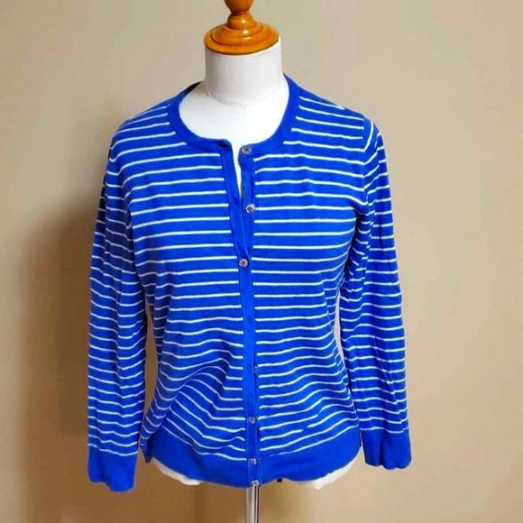 Jones New York size M blue white striped cardigan - Picture 1 of 3